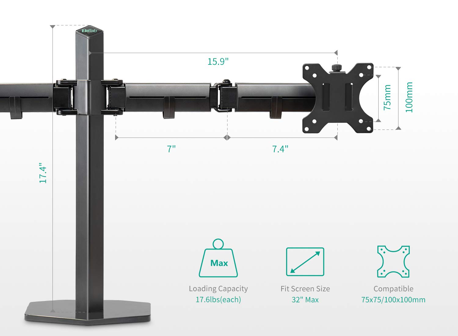 EleTab Dual Monitor Stand Heavy Duty Dual Arm Monitor Desk Mount