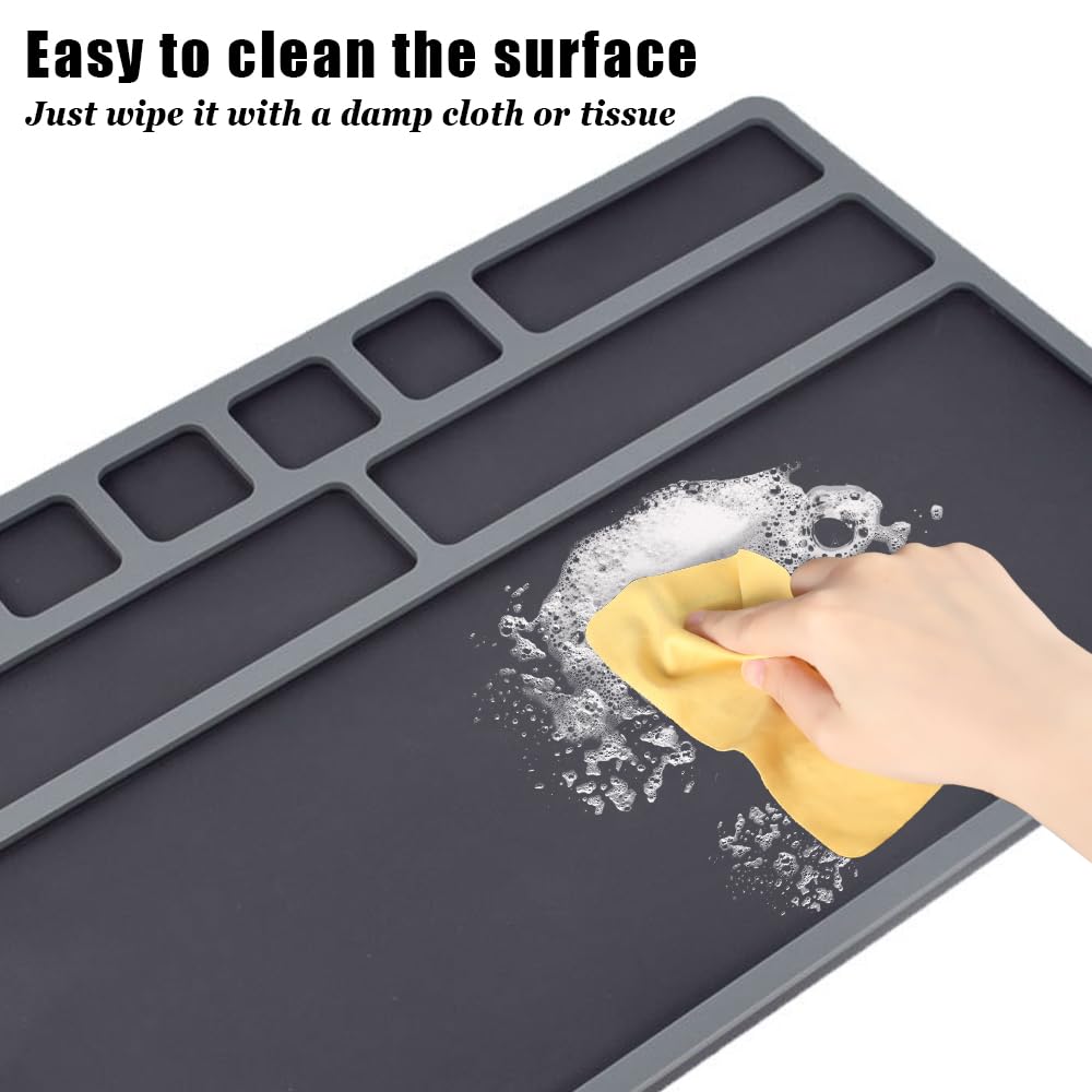 Waffenreinigungsmatte, Silikon Waffenreinigungspad mit Organizer Teileablage,rutschfeste, wasserdichte Waffenreinigungsunterlage Geeignet für Alle Waffentypen(43 * 28CM)