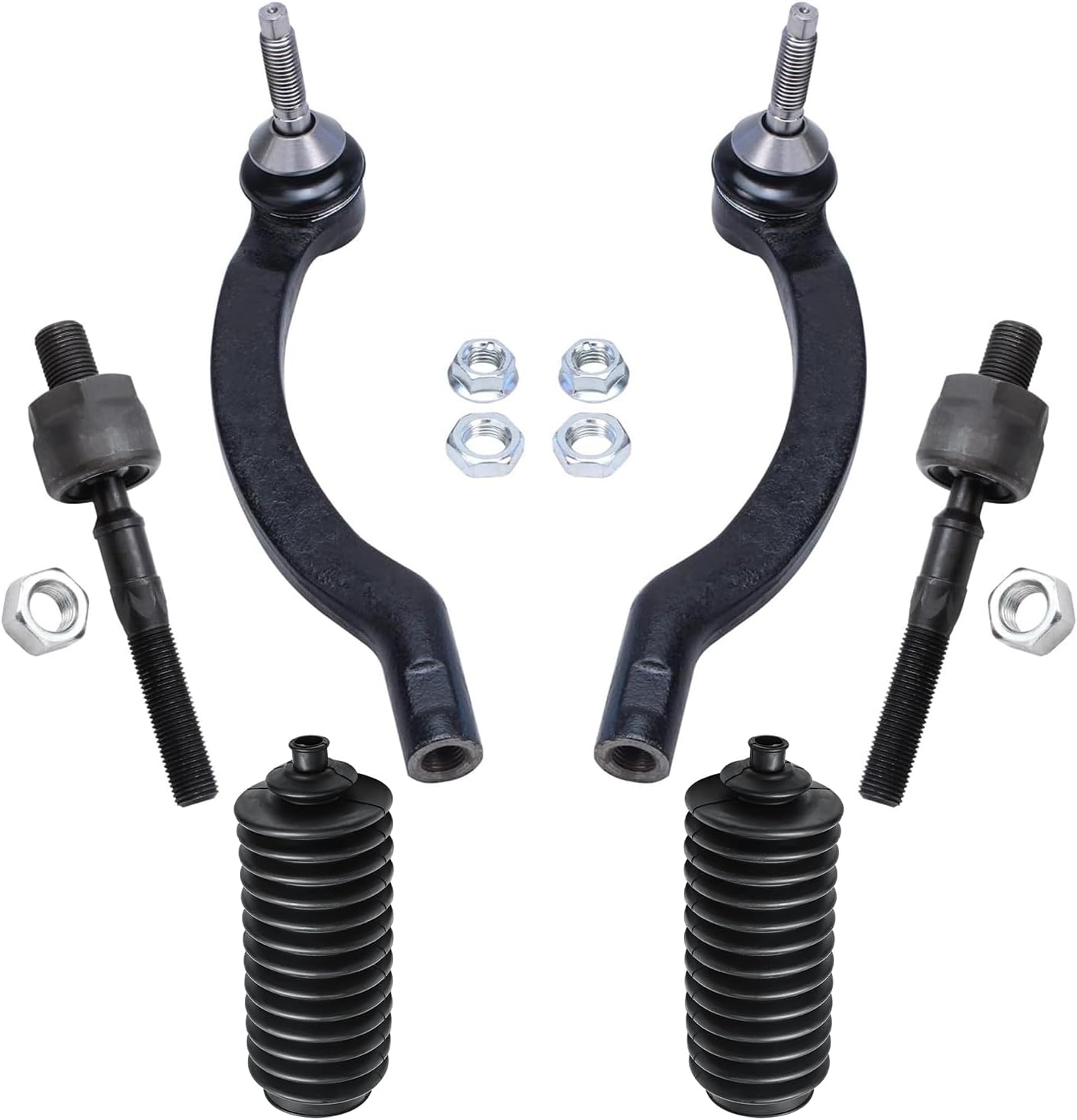 Detroit Axle - Front 6pc Tie Rods Kit for 00-06 Volvo S80, 01-09 S60, 01-07 V70, 4 Inner & Outer Tie Rod Ends 2 Boots 2001 2002 2003 2004 2005 2006 Replacement
