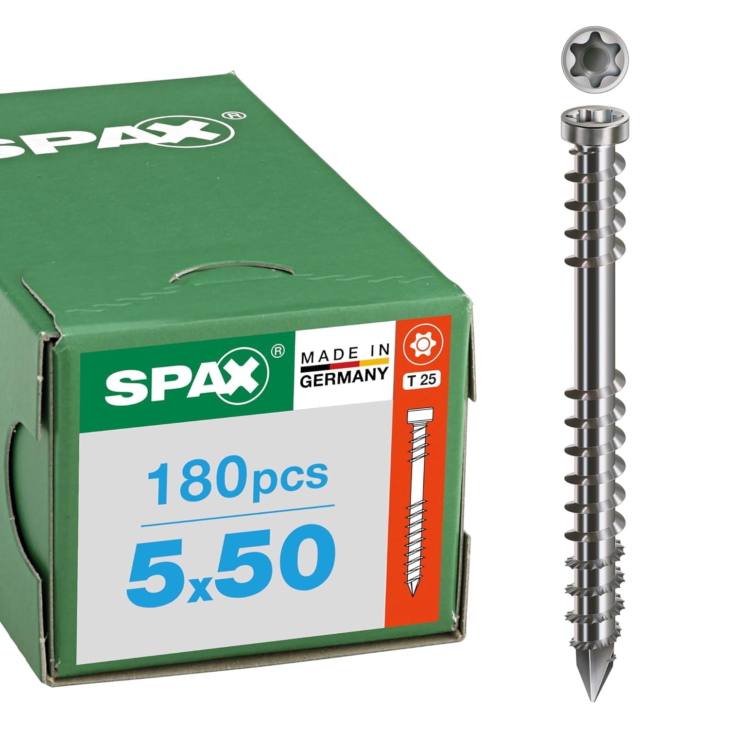 SPAX Tornillos De Terraza 5x50 Mm Acero Inoxidable A2 - Lote De 360 Unidades Con T-STAR Plus