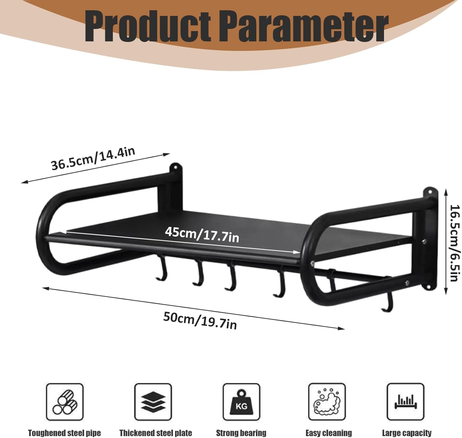 Microwave Shelf Wall Mount 17.7x14.4 Metal Microwave Wall Mount with Hooks Washable Oven Holder up to 31kg Loading for Kitchen Home| Shelf For