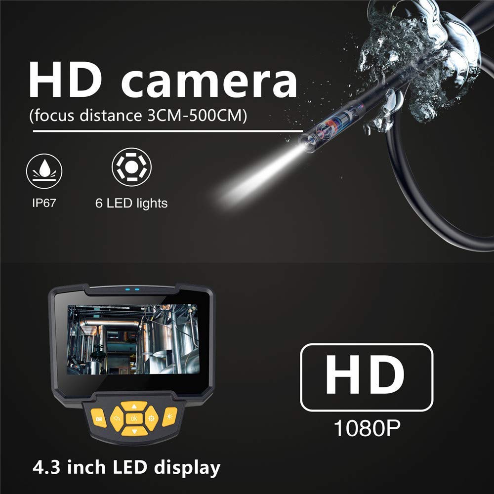 Przemysłowa Kamera Inspekcyjna Z 4,3-Calowym Ekranem Ips Kamera Boroskopowa Hd Obiektyw 8 Mm Ip67 Wodoodporna Z 6 Diodami Led