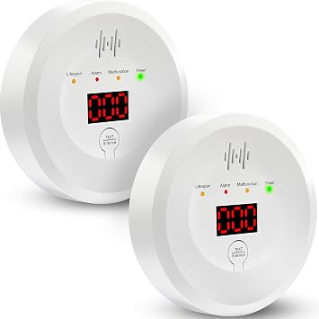 2-Pack Carbon Monoxide Detector, CO Alarm with LCD Display,CO Detector Monitor with 85 dB Audible Visual Alarm for Home Safety,Replaceable Batteries Powered