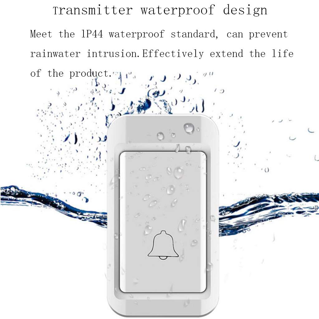 Timbre Inalámbrico, Timbre A Prueba De Agua IP44, 2 Transmisor Y 2 Receptores, 3 Niveles De Volumen Y 38 Campanillas De Melodías, No Se Requiere Batería para El Receptor