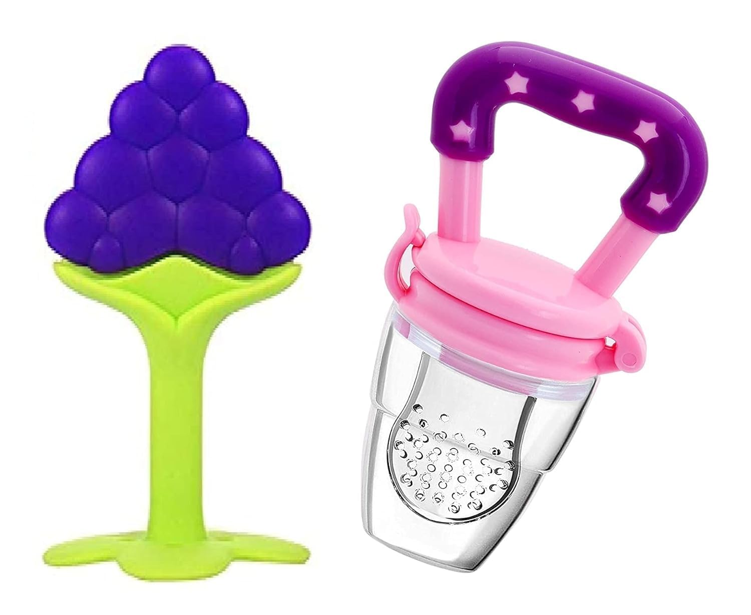 BabyBee Silicone Fruit Shape Teether and Fruit Nibbler for Baby 6-12 Months Baby Teether and Nibbler 3-6 Months Babies Combo Pack Blue & Pink Set-image-3