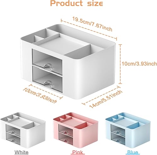 Miniatura 5 de Soporte para lápiz para escritorio, organizadores de escritorio de 2 cajones, 5 compartimentos, organizador de suministros de papelería, lindo