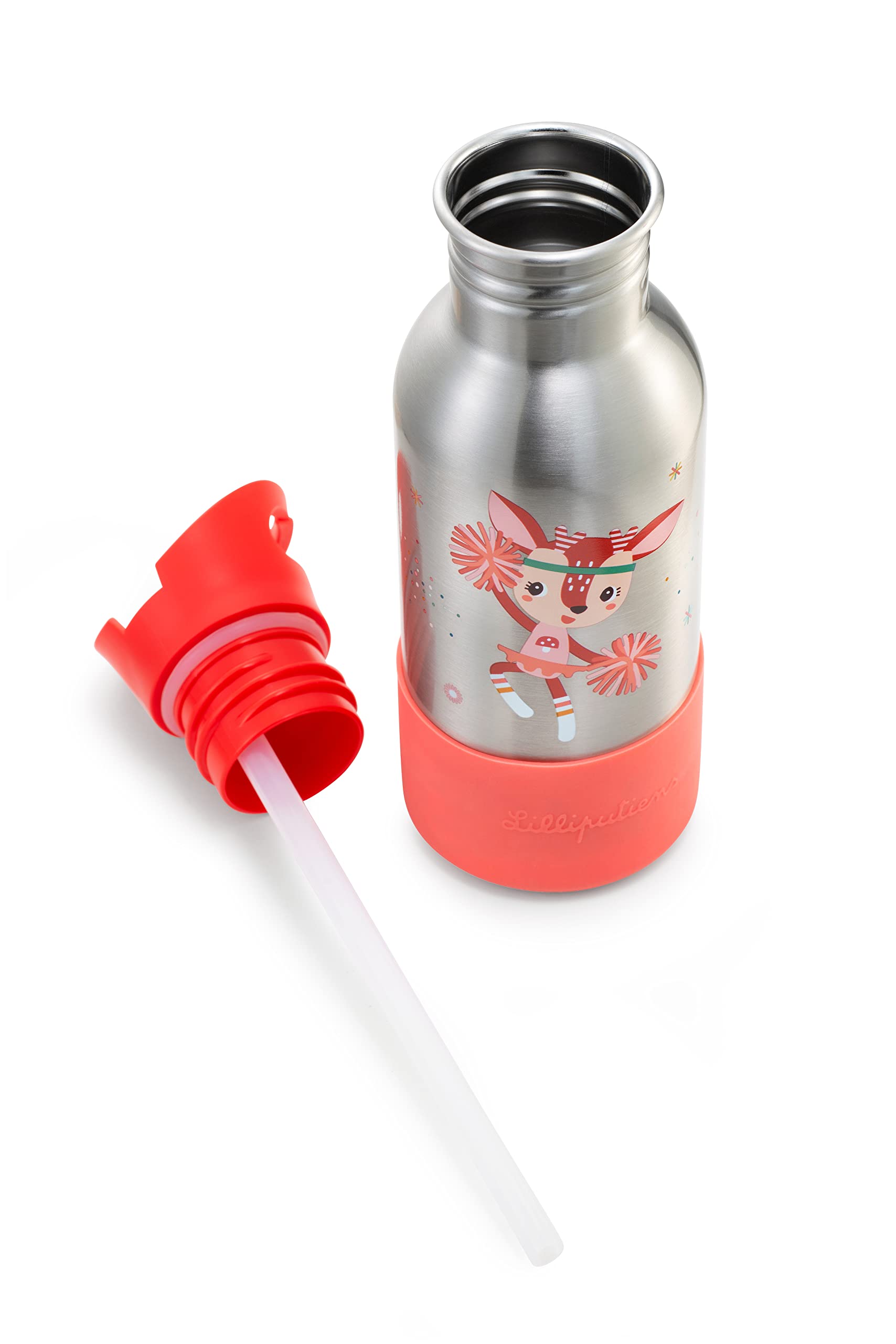 Lilliputiens - Botella para niños de acero inoxidable 600 ml - Wonder Stella - Con pajita y base de silicona antichoque - Perfecta para la escuela, picnics y paseos - Desde 2 años - 84471