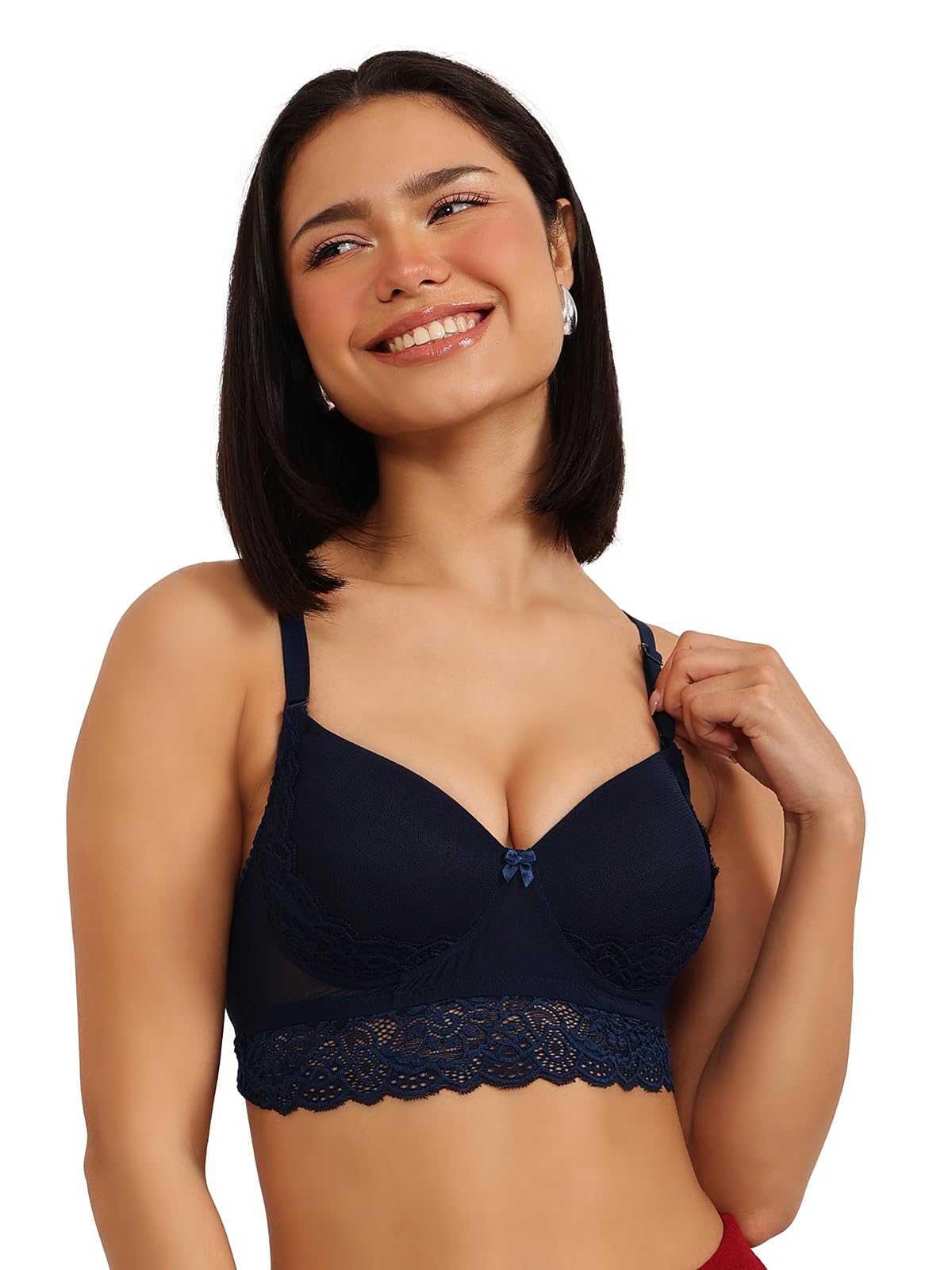 clovia Women's Lace Padded Non-Wired Halter Neck Bralette with Lace in Blue-picture-13