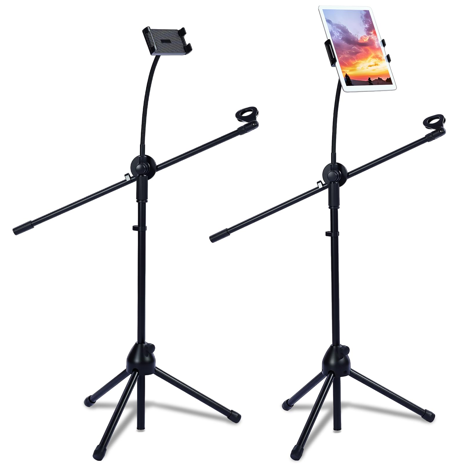 Sherr Mikrofonständer, Galgen, höhenverstellbar, mit Doppelclip, faltbar, universal, strapazierfähig, für Livestream-Singbühne (Mikrofon mit Tablet-Halterung)