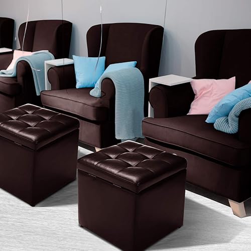 Miniatura 2 de RELAX4LIFE Puf otomano con almacenamiento y tapa con bisagras para sala de estar, dormitorio, de piel sintética, reposapiés cuadrado pequeño (marrón)