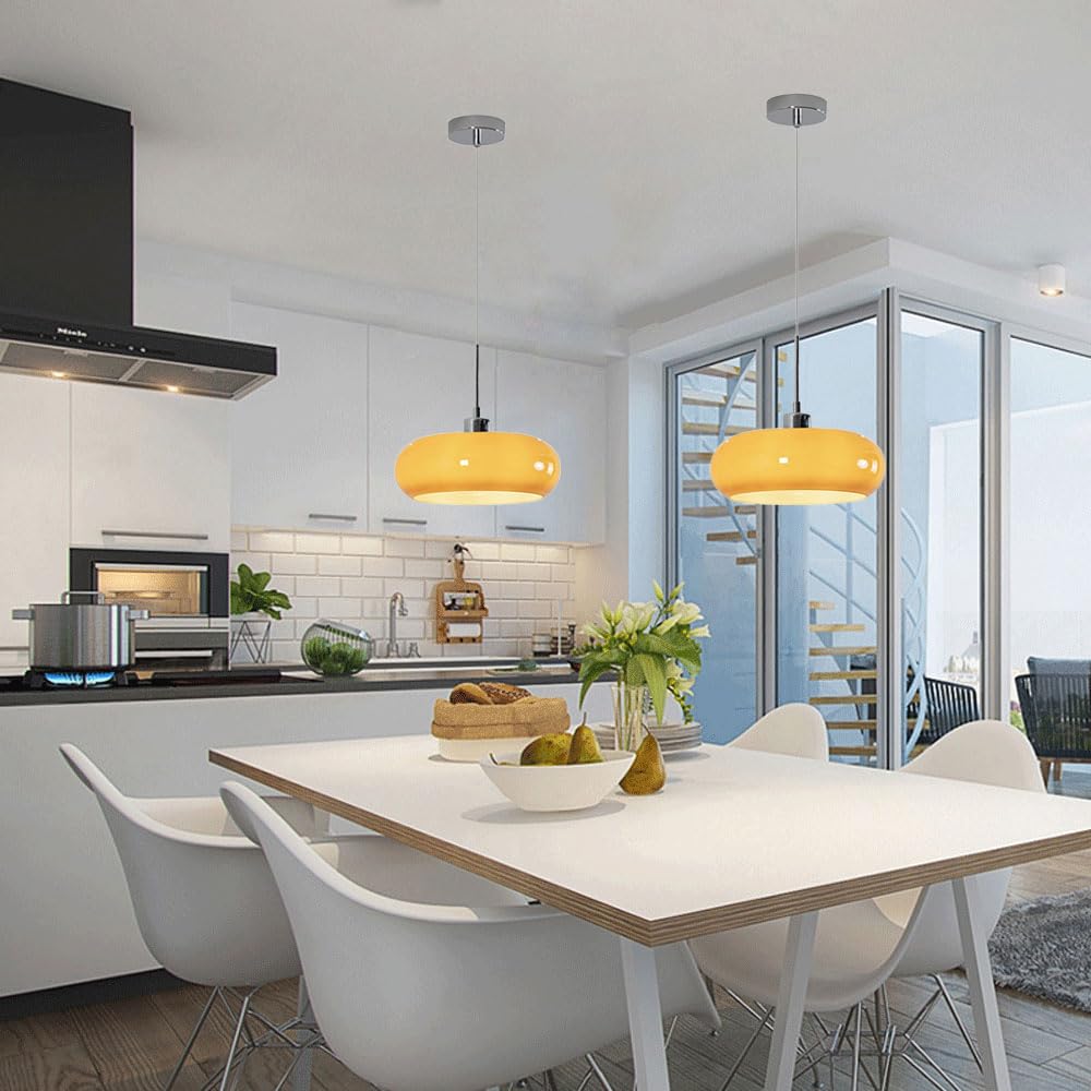 Lampada a sospensione con paralume in vetro arancione stile nordico, lampadario a soffitto a testa singola, lampada a ad altezza regolabile, lampade decorative
