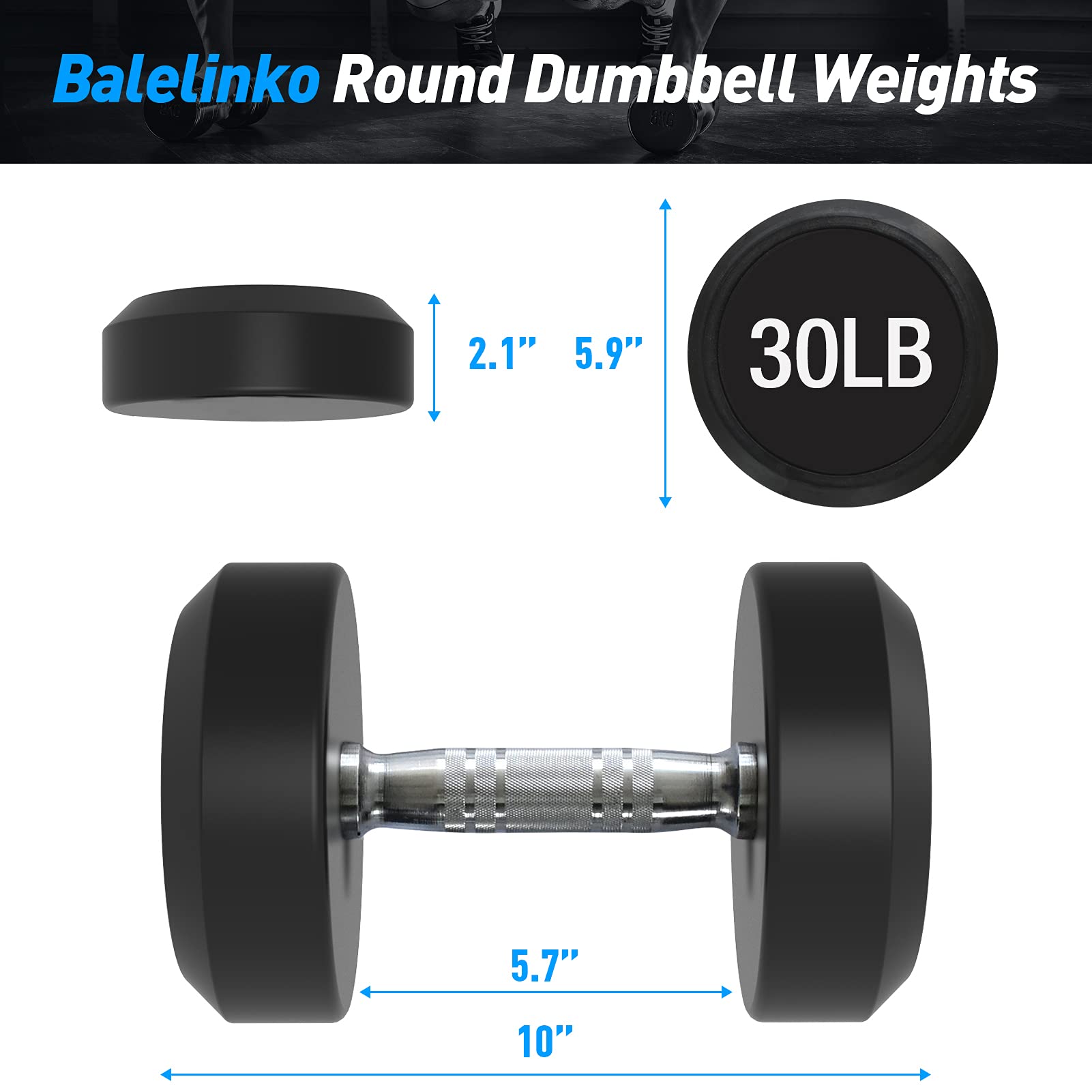 ダンベル 30kg 1個　ゴム製 メタルハンドル Amazon | Balelinko ゴムコーティング ラウンドダンベル