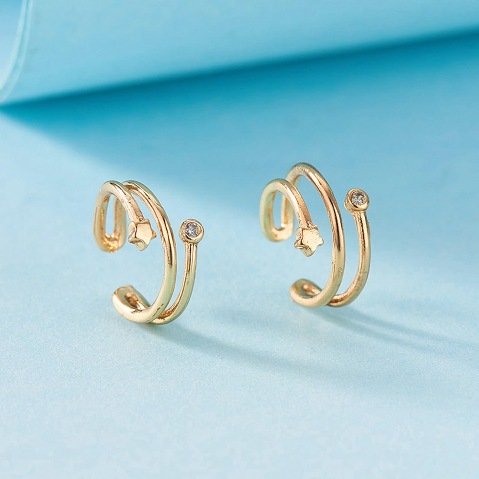 Pendientes de oro para mujer de oro 585, pendientes de oreja no penetrantes, estrella pulida con moissanita, pendientes de cumpleaños para novia, oro amarillo