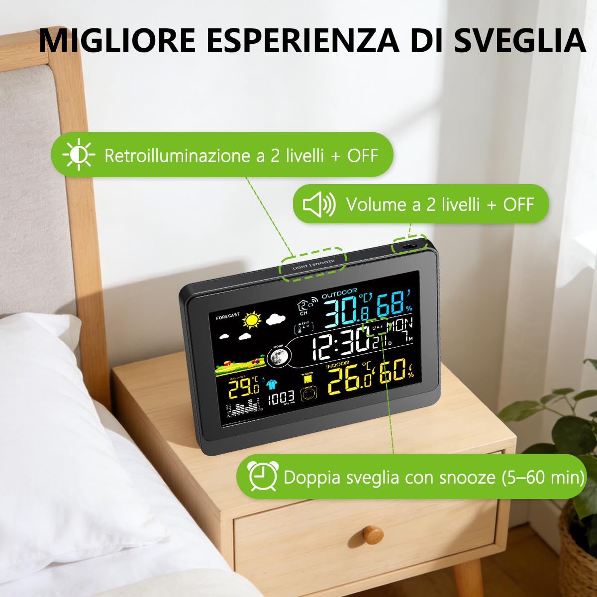 Uzoli E0622 Stazione meteo wireless con sensore esterno, orologio DCF