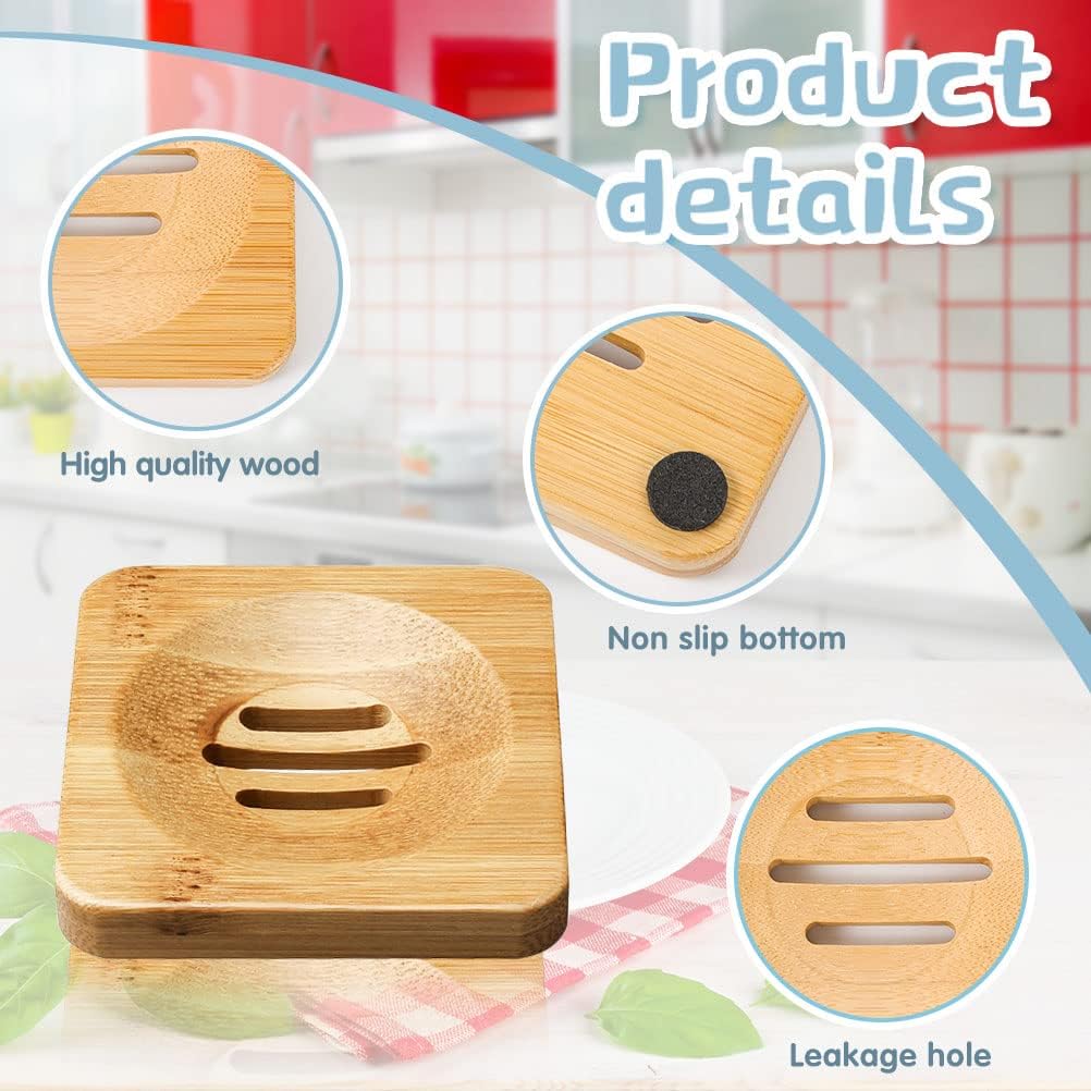 12-Pack Bamboo Soap Dishes, Square & Round Soap Holders for Bathroom image 4
