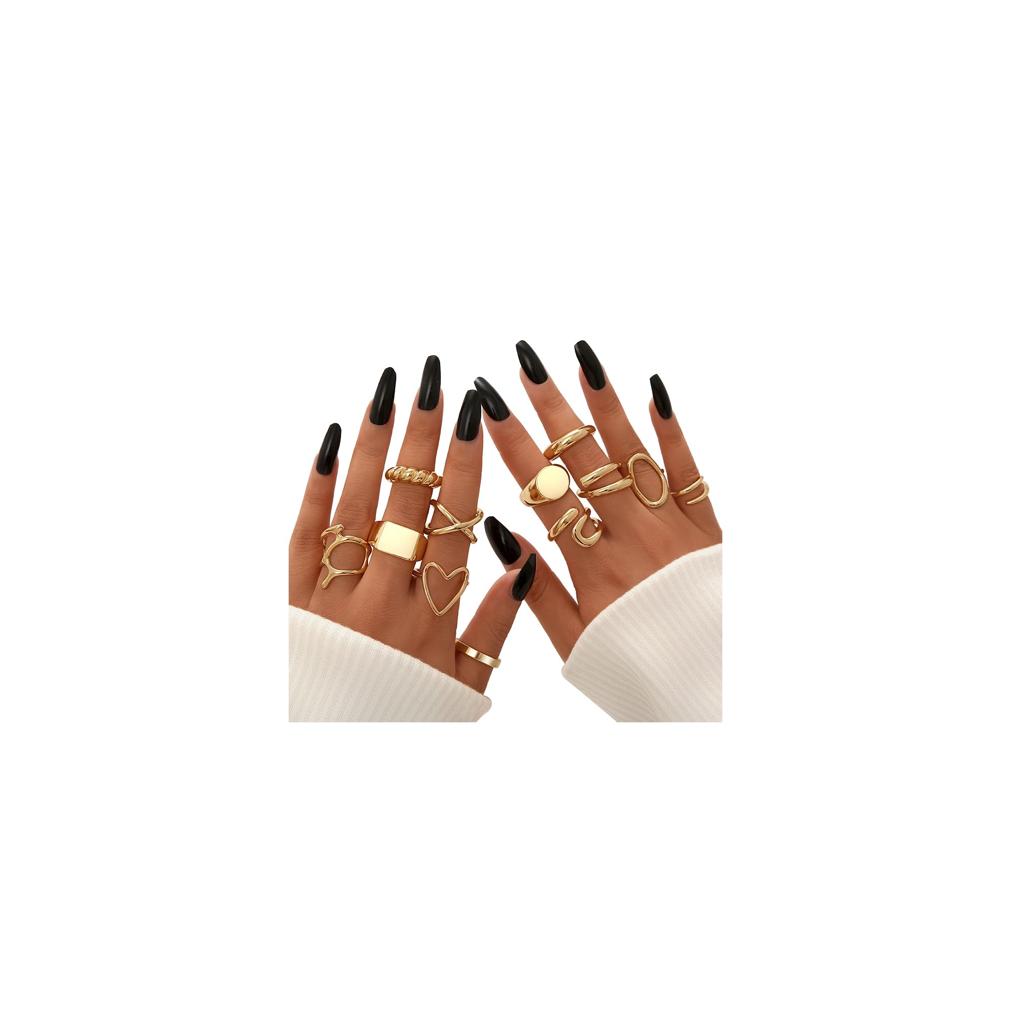 FAXHION12PCS Gold Stackable Rings Set for Women, 18K Gold Plated Open Stacking Knuckle Ring, Adjustable Chunky Signet Band Statement Ring for Gift