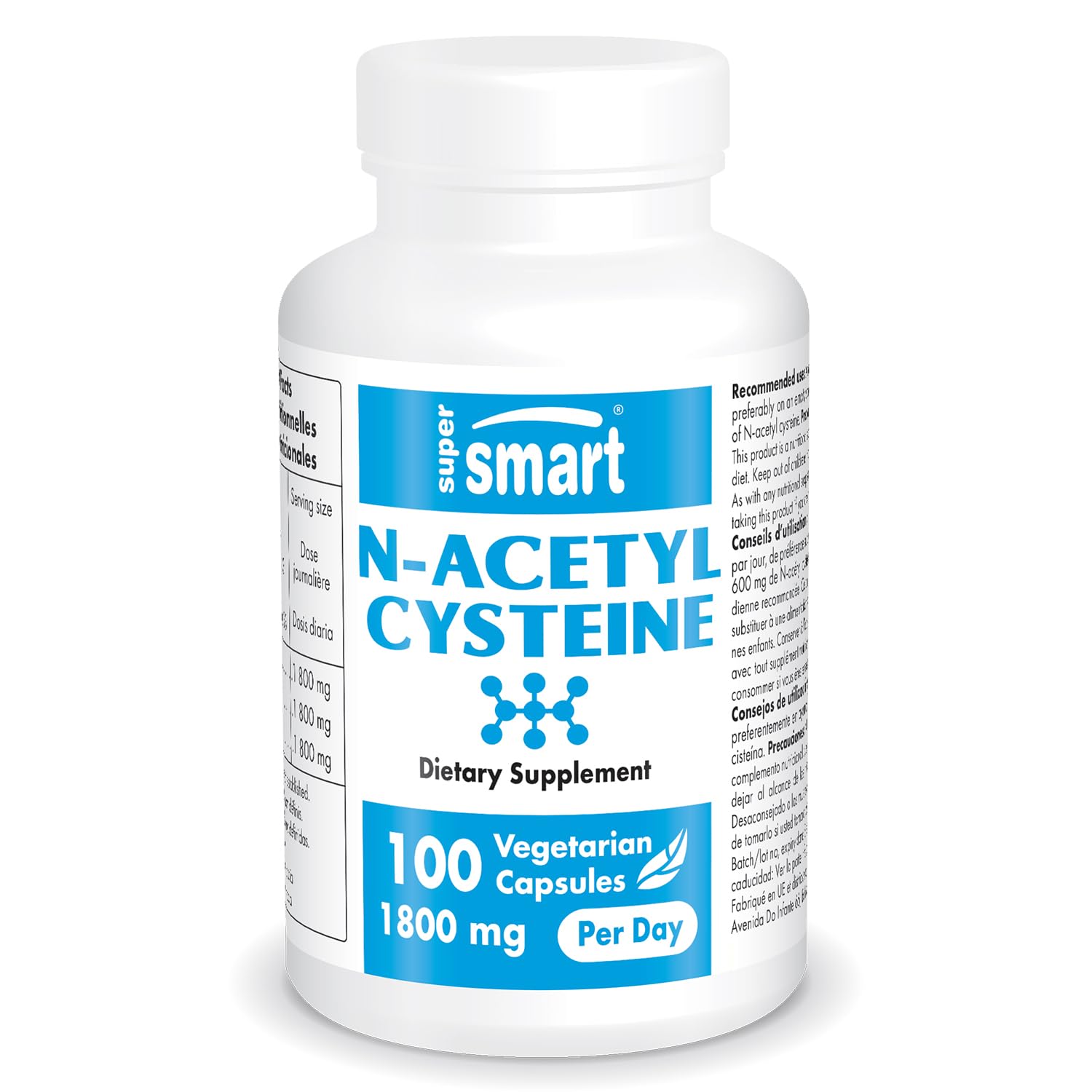 SuperSmart N-Acetyl Cysteine 1800mg per Serving High Absorption - NAC Supplement - High Potency Antioxidants Amino Acids - Glutathione Precursor | Non-GMO & Gluten Free - 100 Vegetarian Capsules