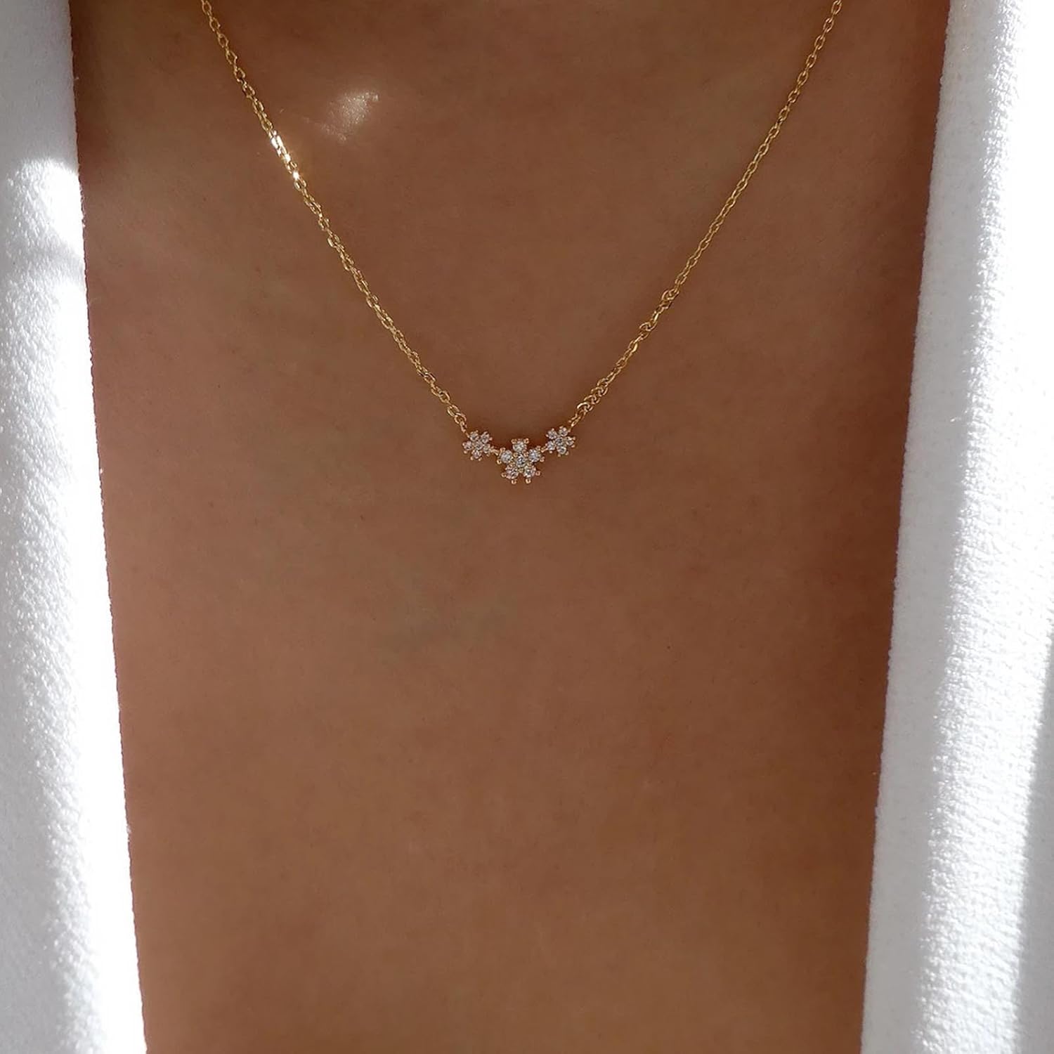 Bohemia Gold Cz Flower Choker Necklace Crystal Flower Pendant Necklace Tiny Flower Necklace Chain Minimalist Cz Crystal Necklace Jewelry for Women - Image 2