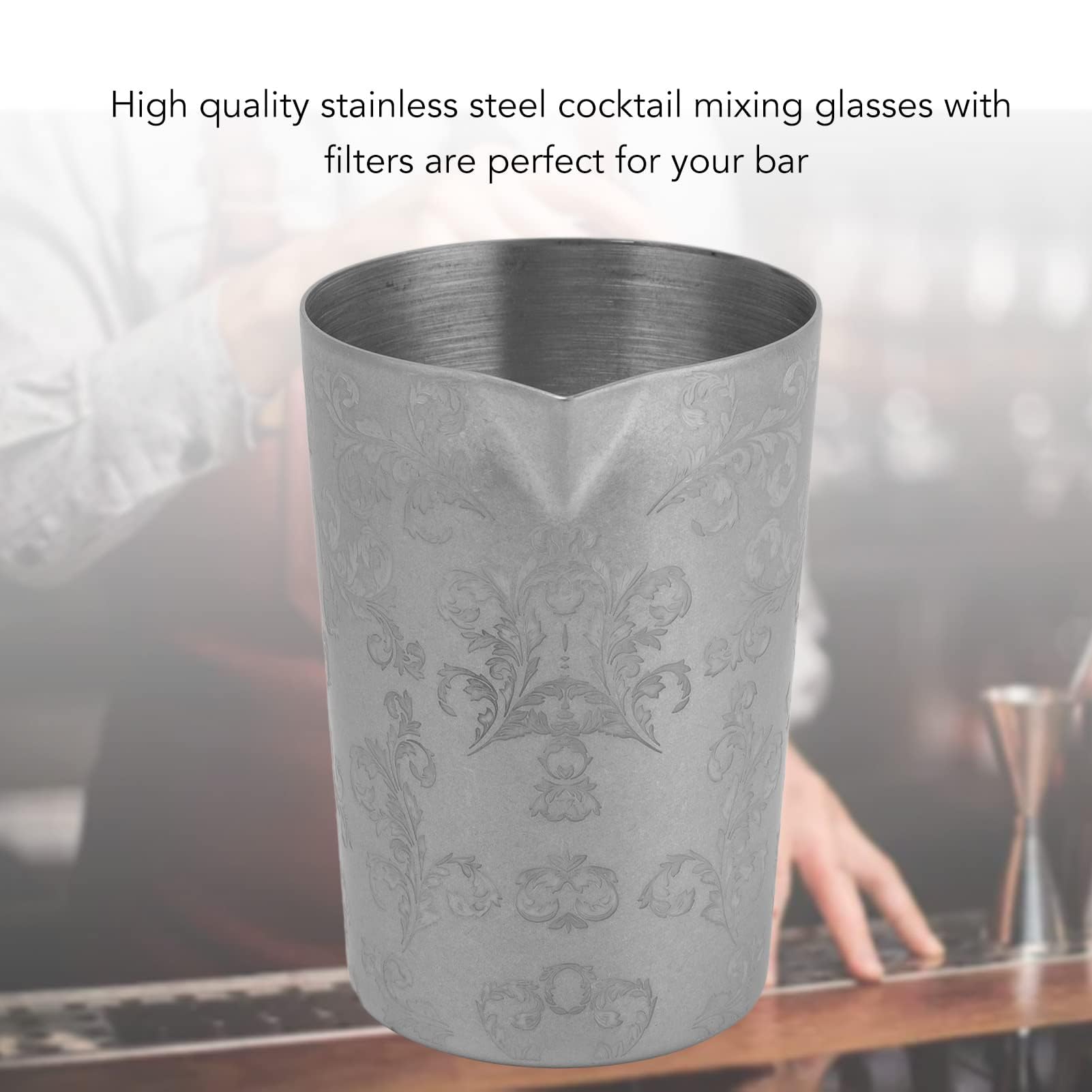 Mixing Glass Barman Acciaio, Bicchiere per Cocktail in Acciaio Inossidabile per Miscelazione Agitazione in Vetro perChe Tira lo Shaker perin Vetro per Miscelazione
