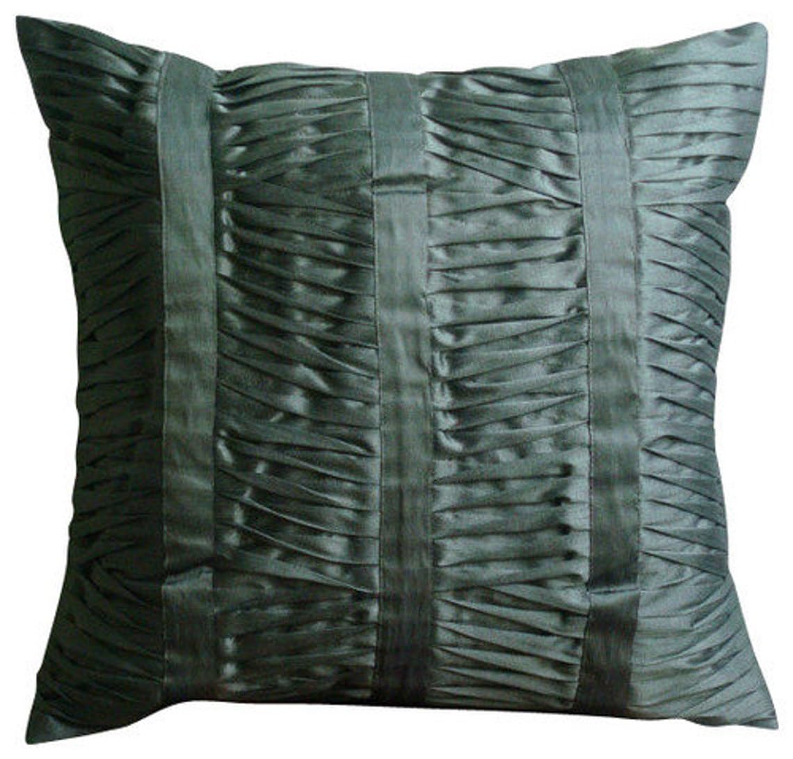 The HomeCentric Dark Grey Throw Cushions Cover, Textured Ruched Pintucks Solid Color Cushions Cover, 45x45 cm (18x18 inch) Cushion Case, Square Silk Cushion Covers, Modern - Sonic Waves — image 1