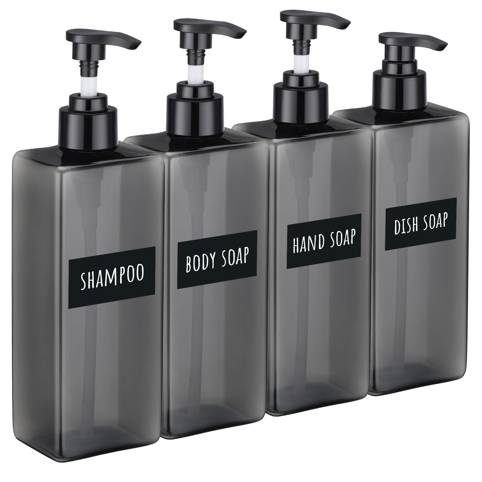 Segbeauty Dispenser Sapone Bagno, 4 Pezzi 500ml Dispenser Bagnoschiuma Doccia, Bottiglie Vuote, Flacone con Adesivi per Bagno, Cucina, Hotel, Ristoranti (Grigio)