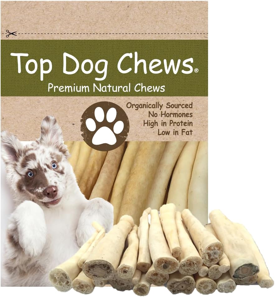 Top Dog Chews - 6 Inch Cow Tails (25 Pack), High-Protein Dog Treats, 100% Naturally Sourced Dog Chew from Free Range Grass-Fed Cattle, Beef Bull Puppy Treats