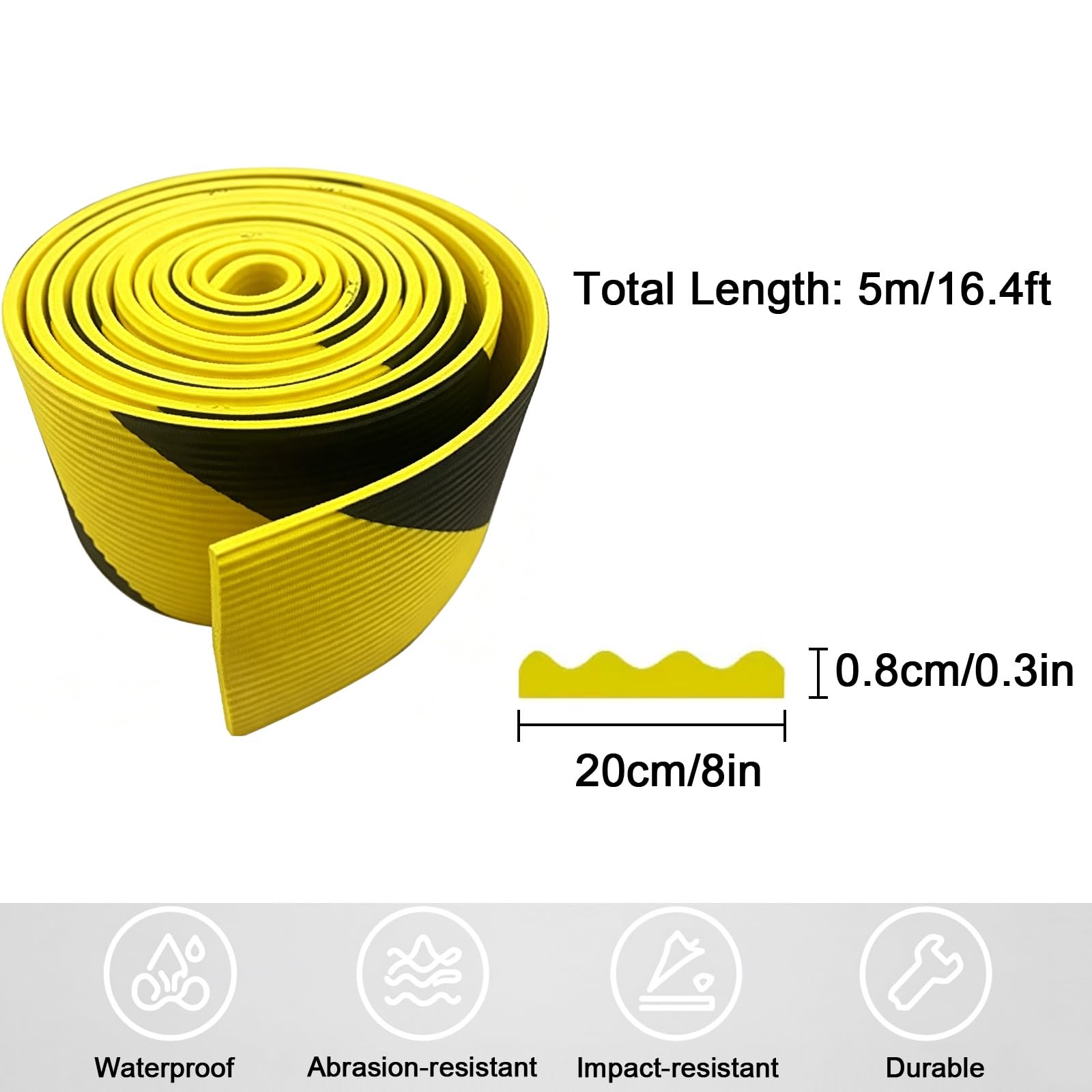 Paraspigoli Angolari in Gomma Industriali in NBR con Adesivo, Giallo Nero, 5 M, para Spigoli, per Fabbriche, Cantieri Edili, Macchinari(20cm/8in)