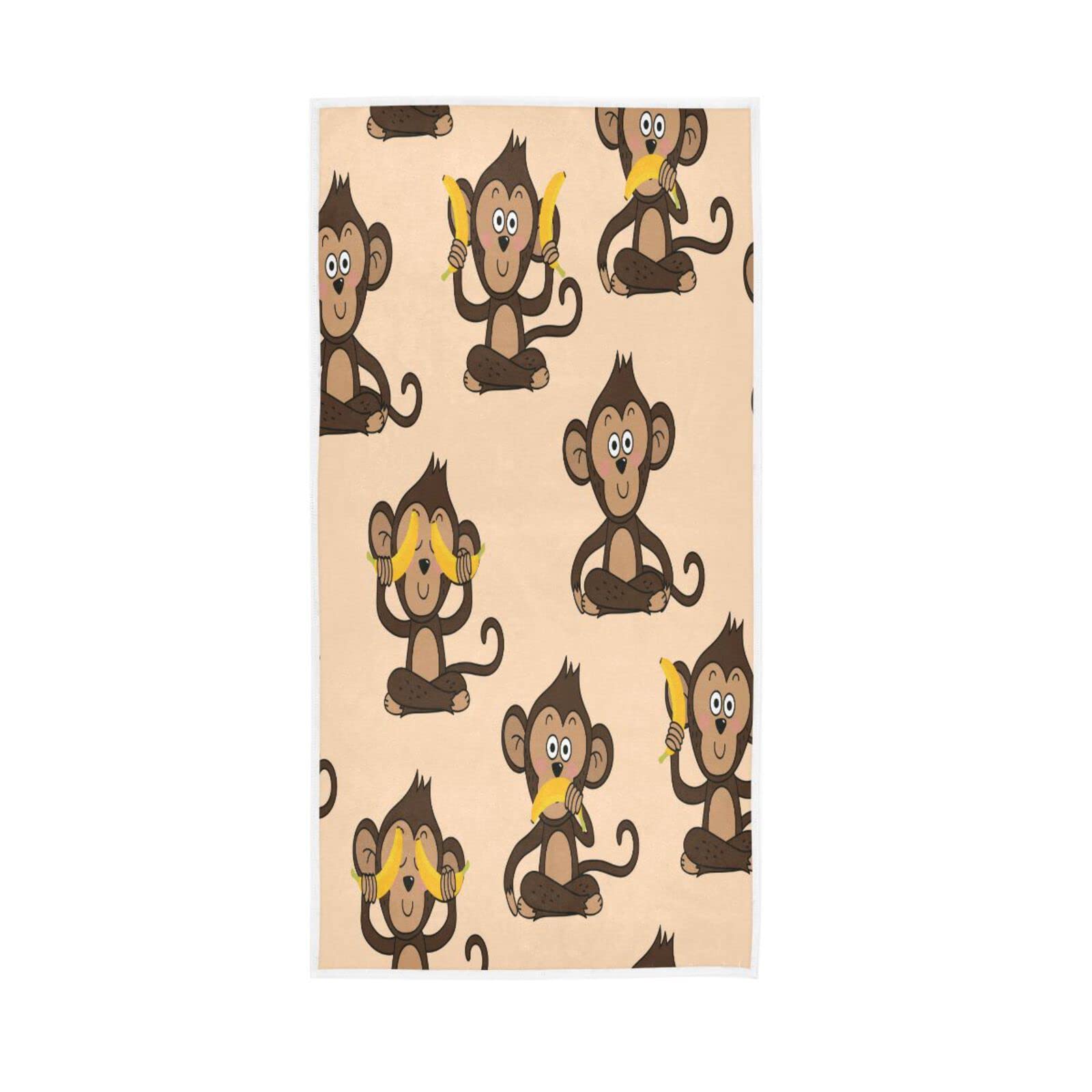 LSRCPD Monkey Banana Pattern Cute Hotel Towels, 15 x 30 Inches Absorbent Hand Towel, Spa Towels for Facials Microfiber Hand Towels for Bathroom