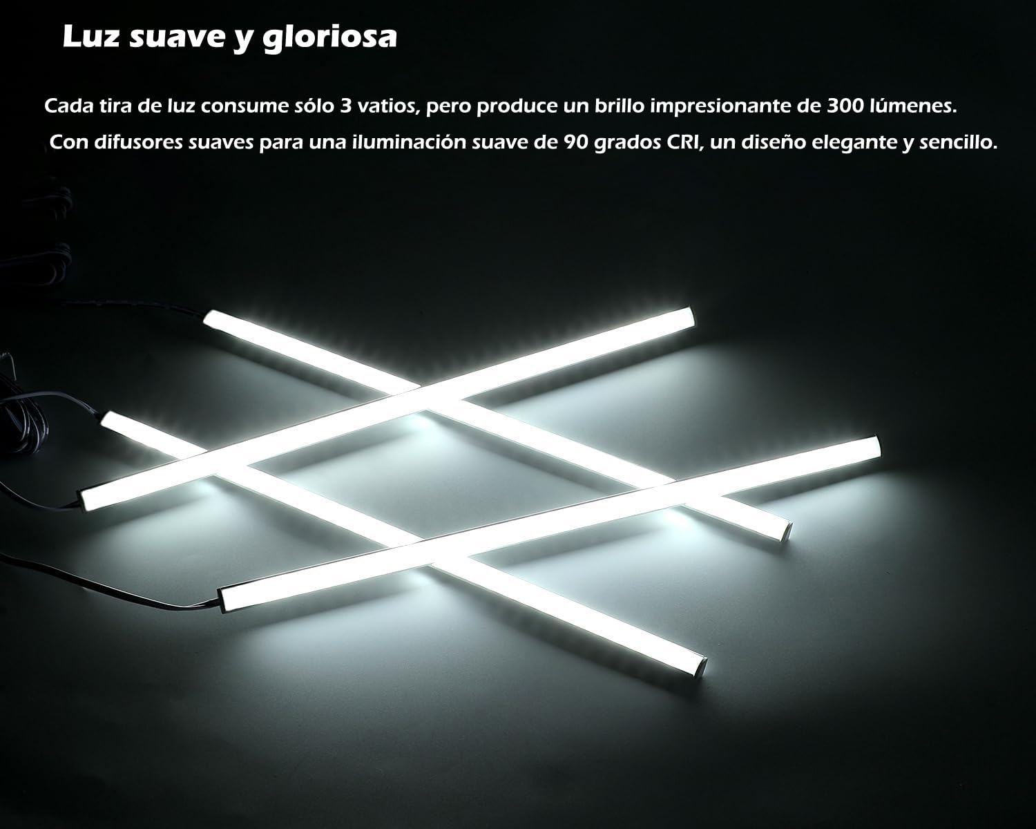 Kit de iluminación bajo el armario en forma de V - 4pcs Barras de luz LED regulables más elegantes de 30cm para iluminación perfecta de estanterías de vitrinas - 1200lm, 12W - Blanco puro (6000K)