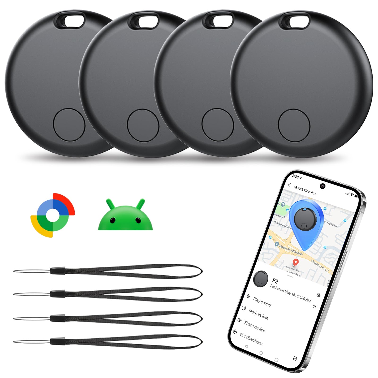 Android Smart Tracker Tag, Localizador Bluetooth | Compatible con Google Find Hub (solo Android), Rastreador GPS Llavero para maleta, llaves, equipaje, Impermeable IP68
