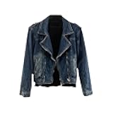 Fashion Jean Jacket For Men Motorcycle Cropped Denim Jacket Casual Stylish Zipper Slim Fit Lapel Collar Biker Jacket