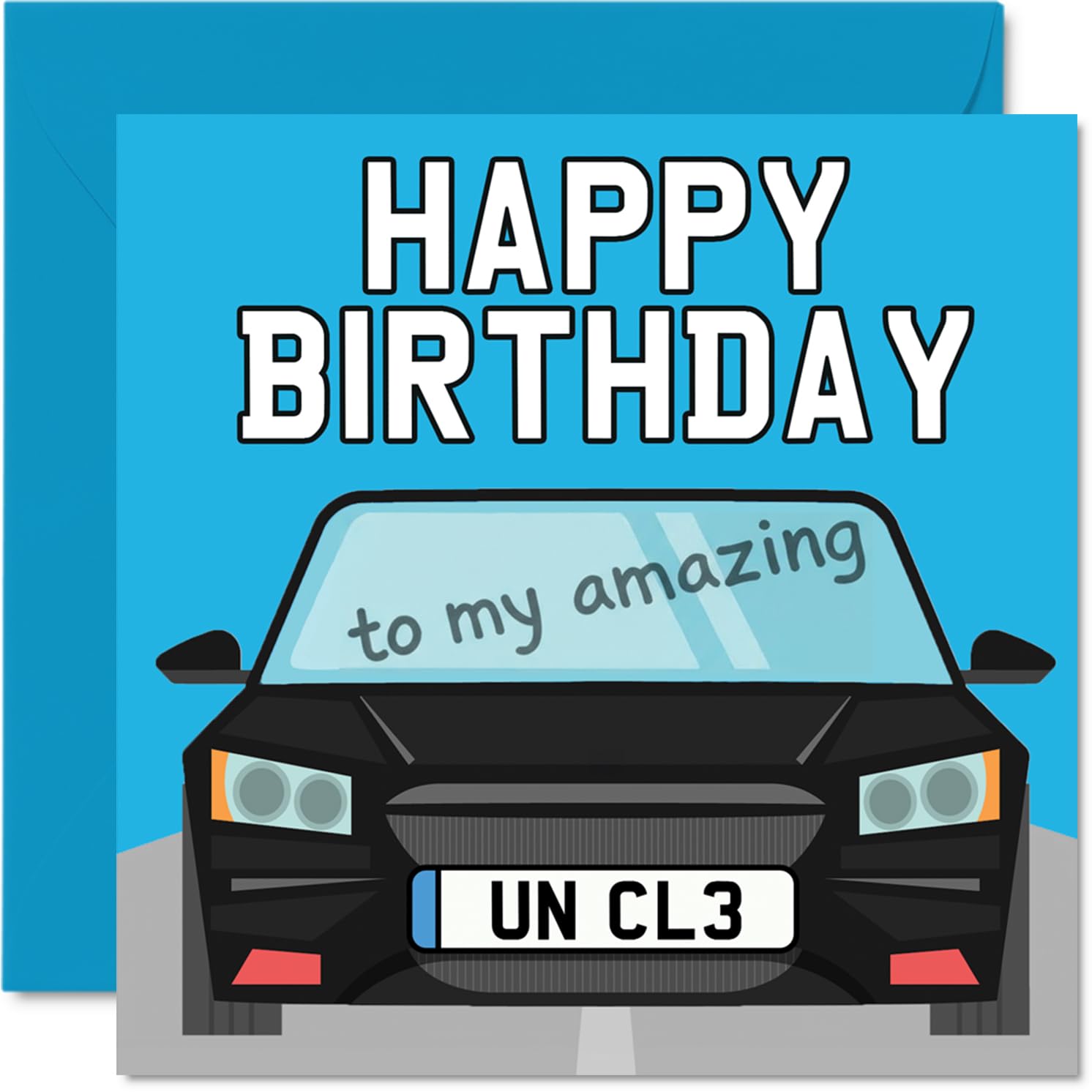 Uncle Birthday Card - Car Number Plate - Happy Birthday Card for Uncle from Nephew Niece, 145mm Car Number Plate Blue Bday Greeting Cards