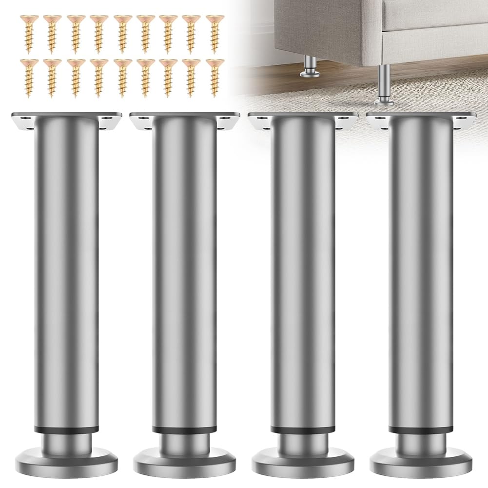 Patas Ajustables para Muebles, 18 – 30 cm, 4 Unidades, Color Gris, Altura Regulable, Patas de Metal, Patas Regulables para Muebles de baño, Patas de Armario, Patas de Mesa, Cómodas, Patas de Cama
