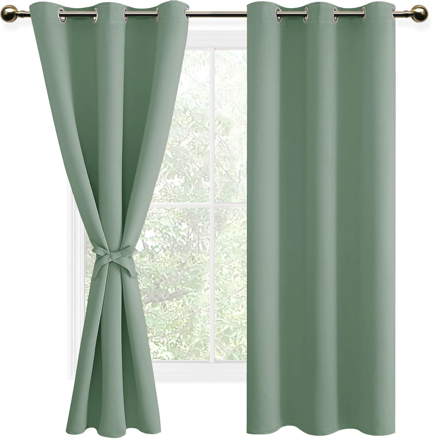 DWCN Blackout Curtains for Bedroom With Tie Backs Thermal Insulated Curtains for Living Room 46 x 72 Inch, Sage Green, 2 Panels โ image 1