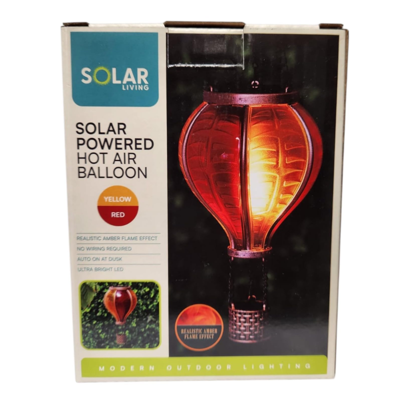Solar Hot Air Balloon Garden Light, LED Hanging Outdoor Lantern with Realistic Amber Flame Effect, Auto On at Dusk, No Wiring Required, Decorative Patio Light (Pack of 1(Yellow & Red))