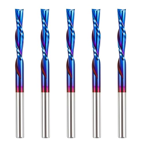 HQMaster Broca de corte descendente de 18 de pulgada, corte hacia abajo, espiral, fresadora CNC, fresadora de carburo de tungsteno, juego de 5