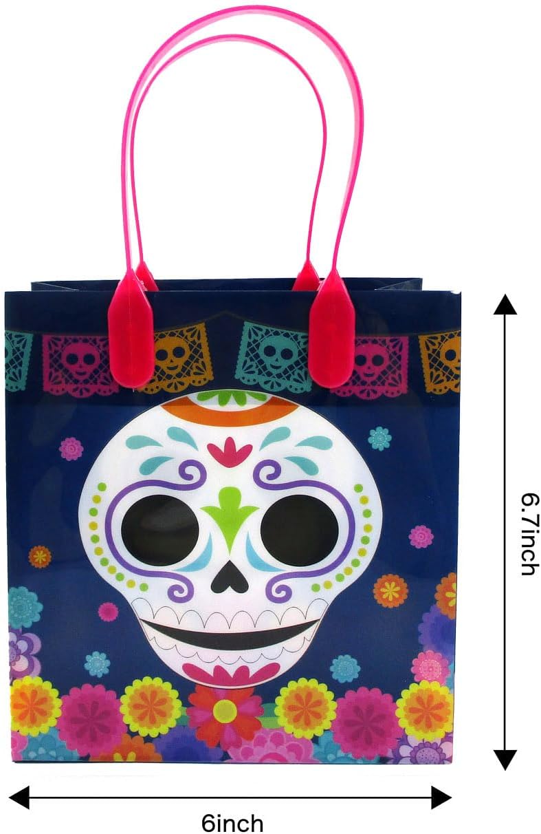TINYMILLS Day of the Dead Party Goody Bags – 12 Pack Sugar Skull Gift Bags for Kids | Día de los Muertos Party Favors, Candy Bags, Mexican Heritage Celebration Supplies, Fiesta Decorations image 3