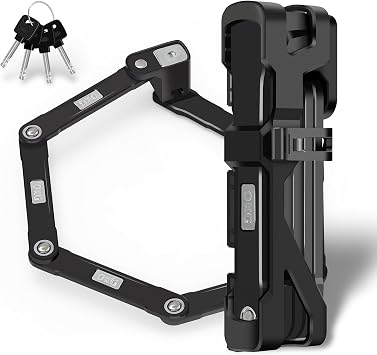OKG Folding Bike Lock - 3.7lb, 4 Keys, 3 ft Foldable Bicycle Lock, 9/10 Security Grade, Alloy Steel- Anti-Theft, Anti-Cut, Anti-Pry, with Mount Bracket Kit- for E-bikes, Scooters 95cm, Black, Large