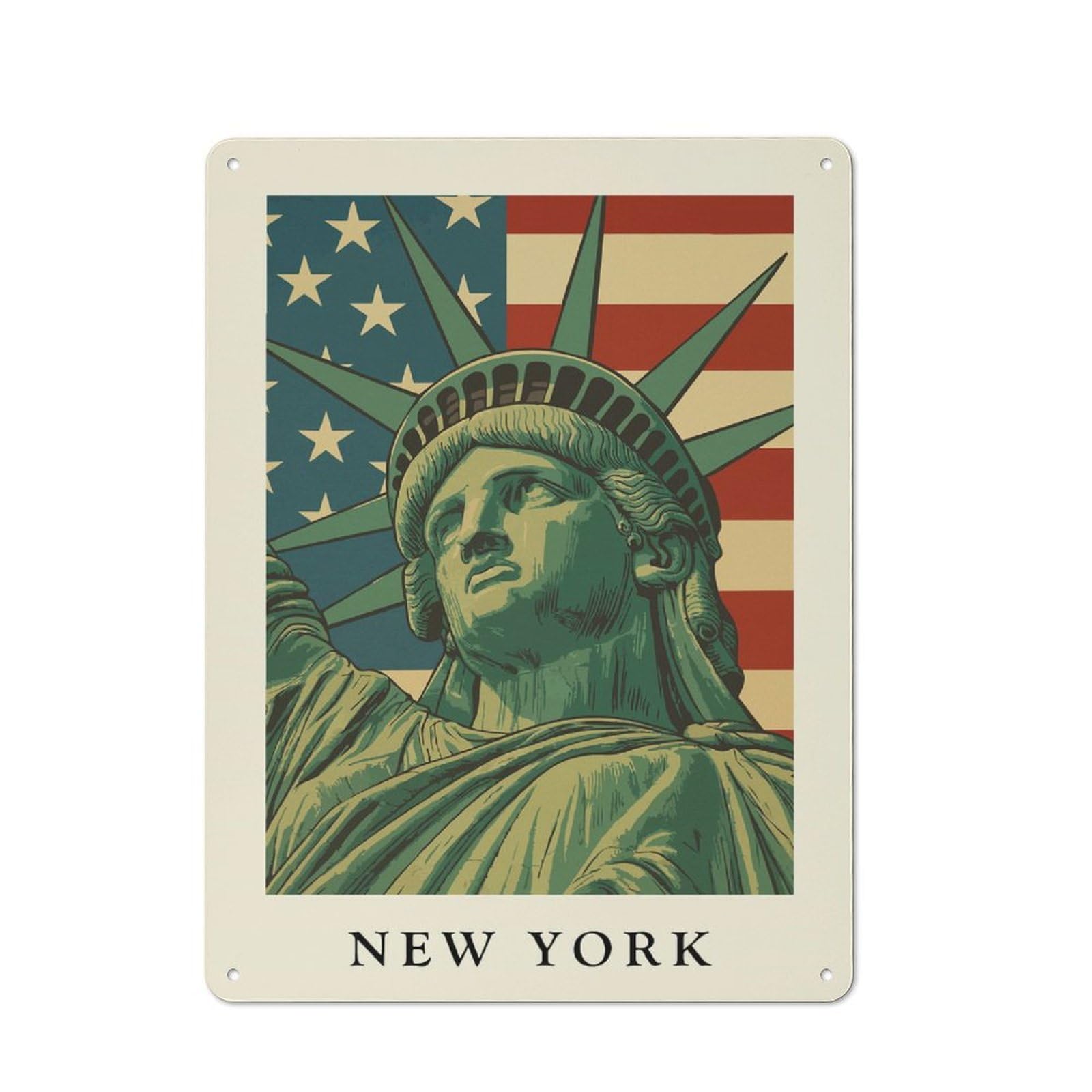 Junmoney Style For Café Or Restaurant, Statue Of Liberty With American Flag Retro Metal Sign 40X30cm, Gift For Café Owners And Decorators During The Christmas Season
