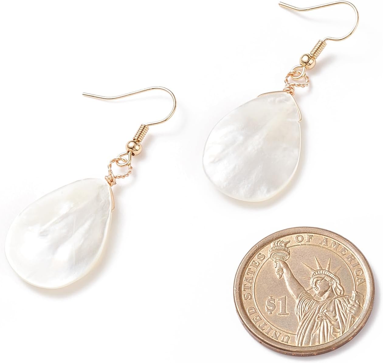 LiQunSweet 1 Pair Natural Shell Teardrop Shaped Dangle Earrings Brass Hooks Fish Hooks Drop Dangle Earrings for DIY Jewelry Earring Making Findings Decoration Wedding Bulk - Image 4