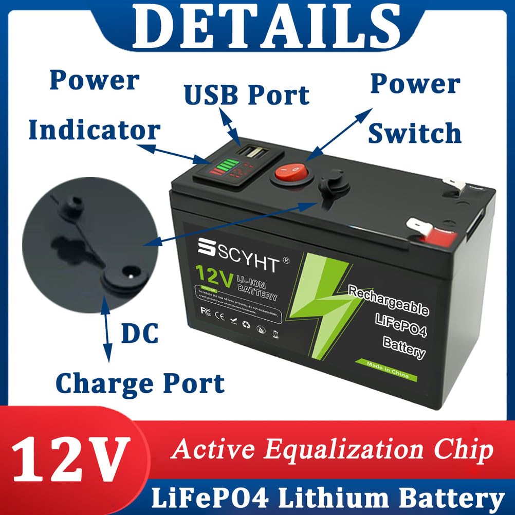 Batteria al litio 12V 12Ah 15Ah Batteria LiFePO4 10Ah Batterie rimovibili 12V Batterie agli ioni di litio per pannelli solari per motori inferiori a 180W con porta USB,12v15ah