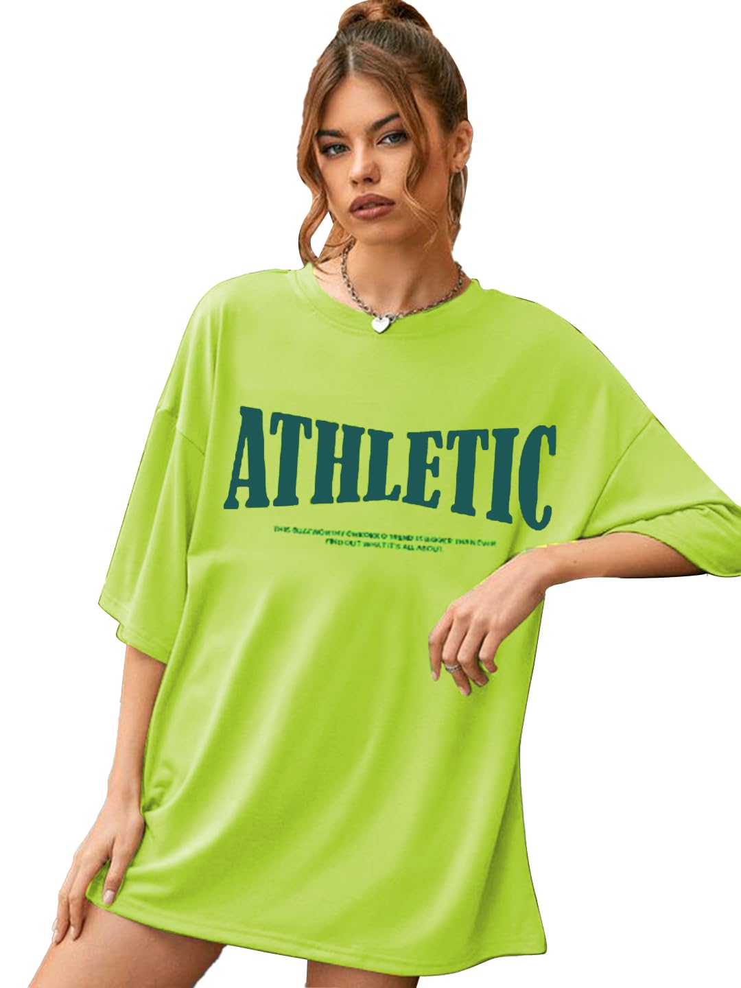 CHKOKKOWomen Cotton Oversized Round Neck Printed Tshirt