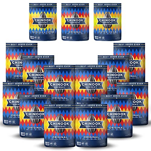 Chinook Seedery Original Flavor 4Oz (Pack Of 12) & Faves Variety Pack 4Oz (Pack Of 3) Combo - Roasted Jumbo Sunflower Seeds - Keto Snacks - Best For Snack Packs - Gluten Free, Non Gmo Snack Food Gifts #TOP28