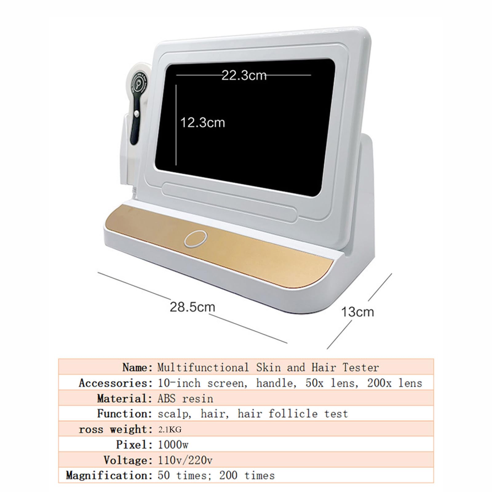 Detector de cuero cabelludo LCD de 10 pulgadas, analizador Digital de piel y cabello, microscopio para pruebas de folículos pilosos y análisis de piel, lupa 50/200X