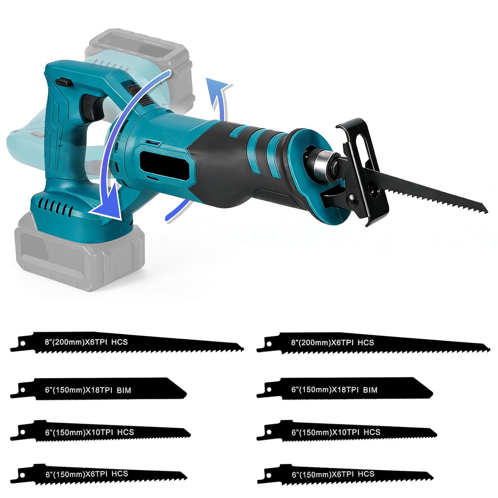 Scie à Os Portable Sans Fil, Moteur Sans Balais, Compatible avec Makita, Scie à Os De Boucher Professionnelle Electrique, Poignée rotative à 180°, pour Viande Porc Poisson(Sans Batterie)