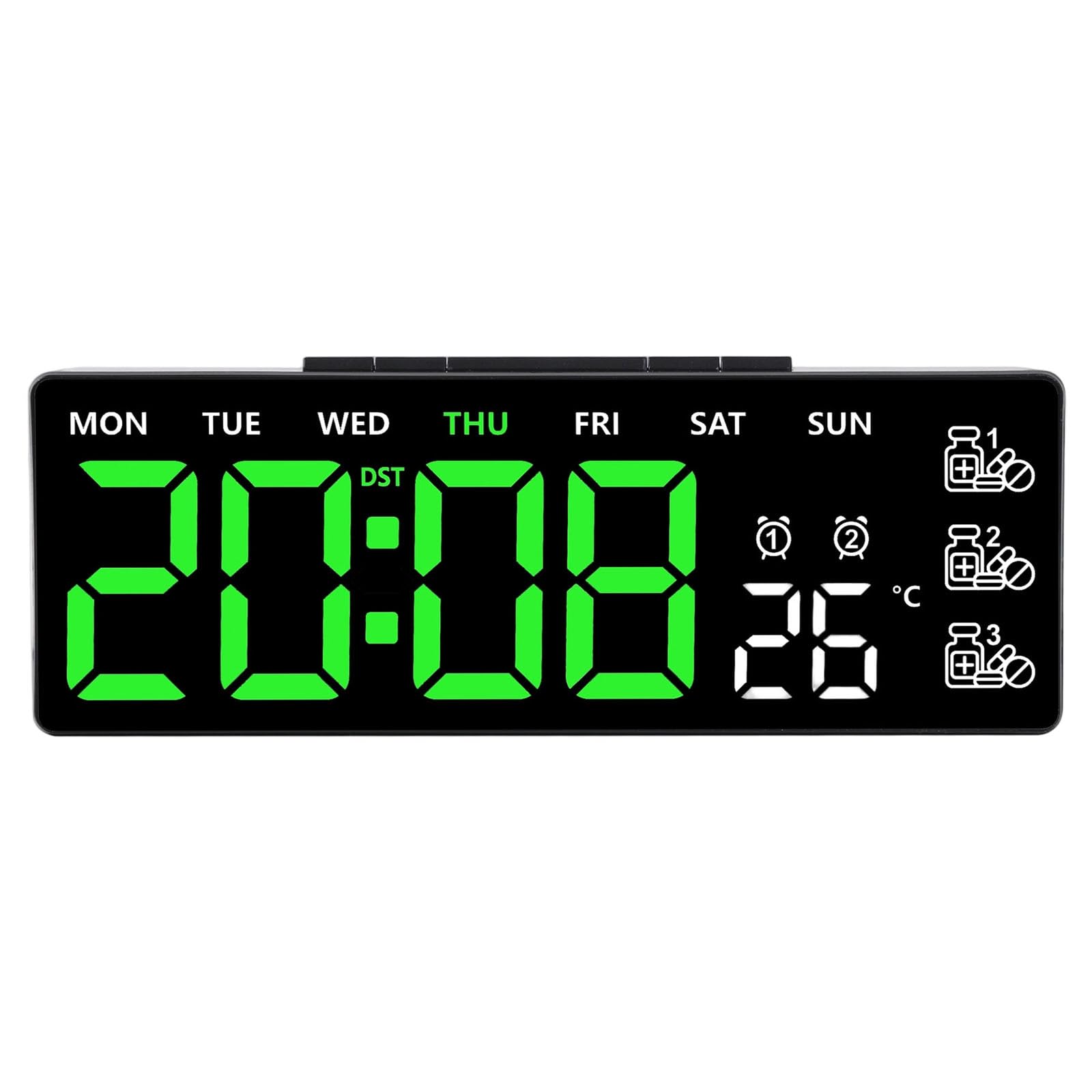 Nucelit Digital Alarm Clock Bedroom Desk Clock with Day of Week Temperature Loud Alarm for Bedside Table LED Digitals Clocks Clocks for Bedroom