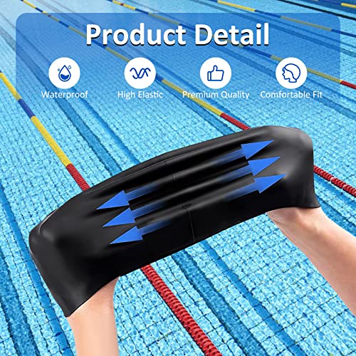 2 Pack Unisex Swim Caps Waterproof Silicone Swimming Caps Durable Elastic Non-Slip Bathing Swimming Pool Caps With Ear Plugs & Nose Clips For Women Men Adults Boys Girls, Black & Pink #TOP2