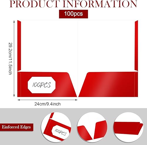 Miniatura 8 de Paquete de 100 carpetas con 2 bolsillos laminados brillantes tamaño carta, carpetas de papel a granel con bolsillo para escuela, profesor,