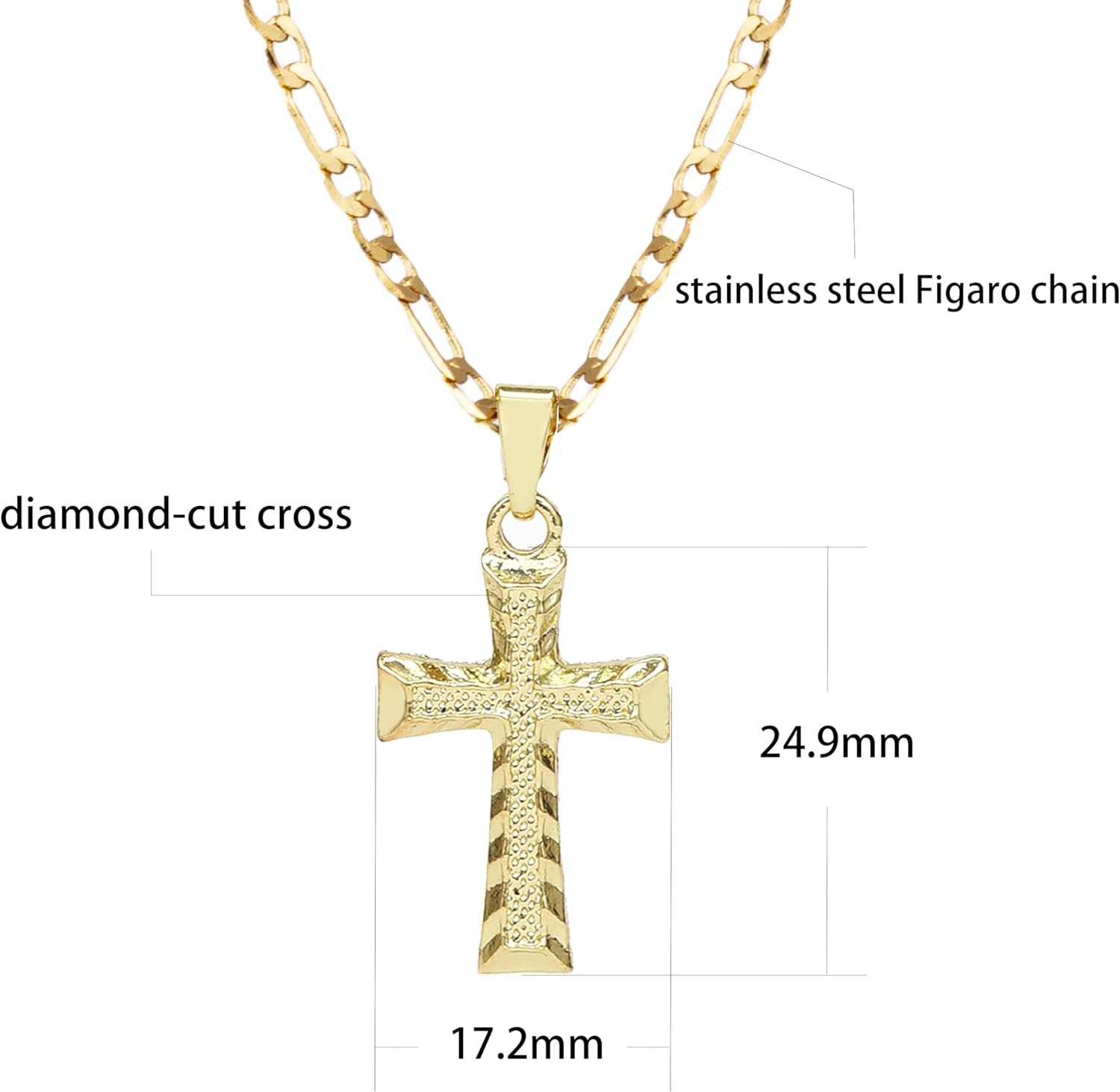Diamond-cut Cross Pendant Necklace for Women Men 14K White Gold Plated Gothic Style Cross Pendant Minimalist Jewelry - Image 2