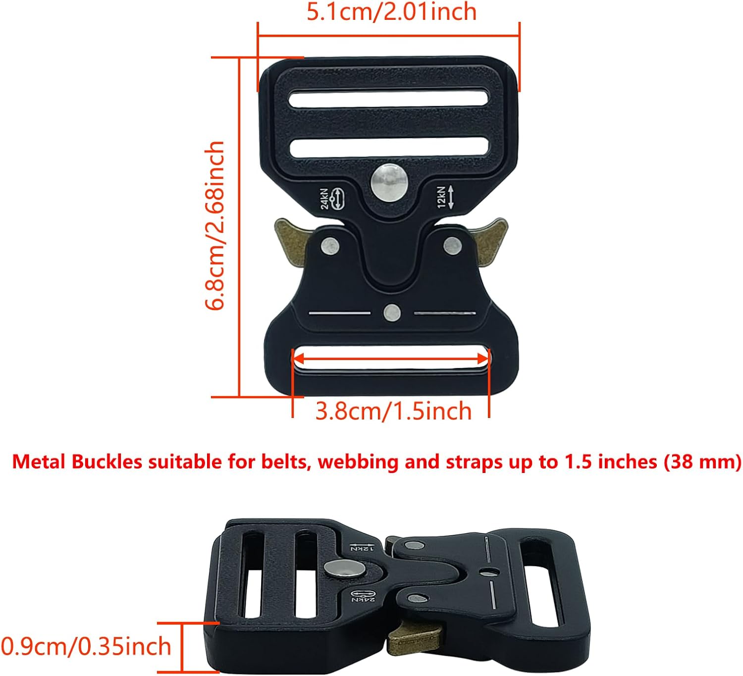 2 Pack Metal Quick Release Buckles, 1.5 inch (38mm), Adjustable for Backpack Strap Replacement - Image 2